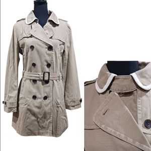 Gap Trench Coat Khaki Cream Trim Collar